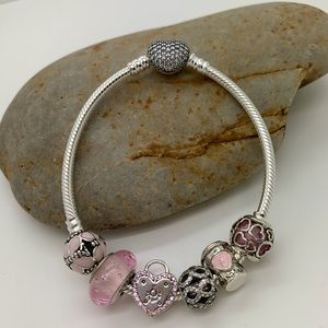 PINK PANDORA BRACELET/ CHARMS